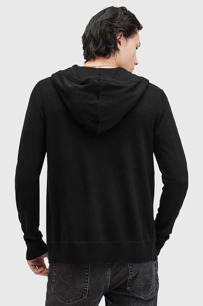 AllSaints суичър с цип и качулка мъжки от вълна черен M084KB