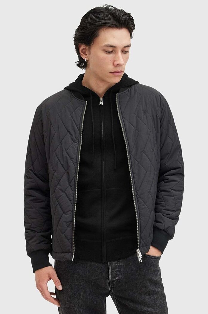 AllSaints суичър с цип и качулка мъжки от вълна черен M084KB