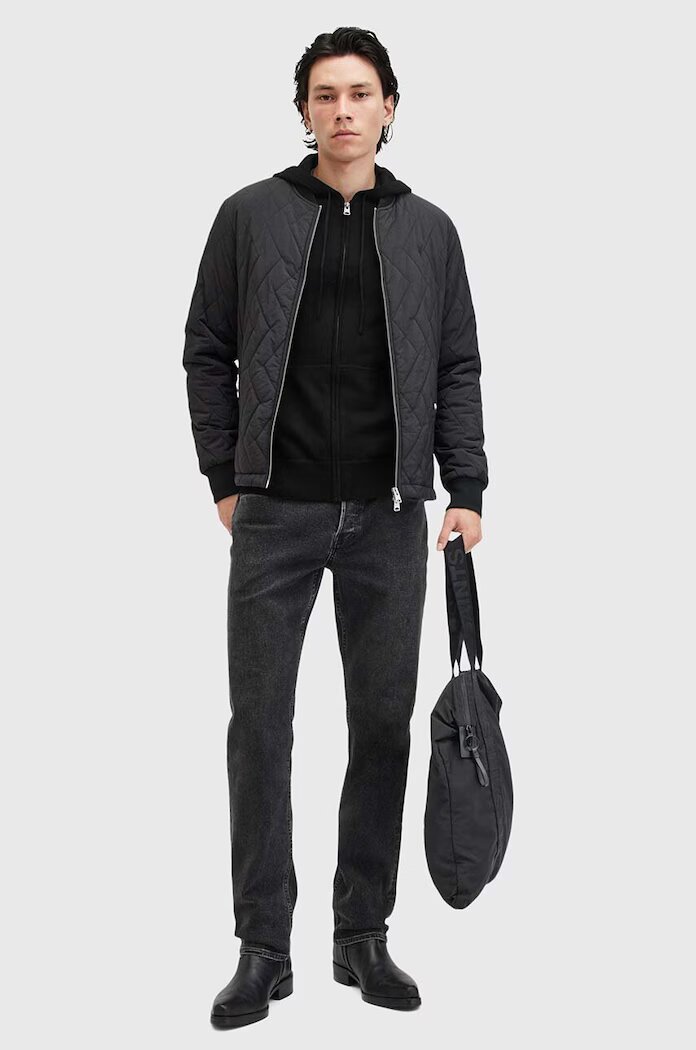AllSaints суичър с цип и качулка мъжки от вълна черен M084KB
