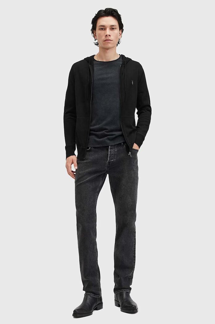 AllSaints суичър с цип и качулка мъжки от вълна черен M084KB