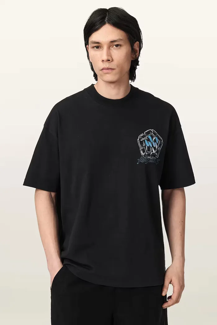 AllSaints тениска basic мъжка с добавен лен AFFIX черна M040PE