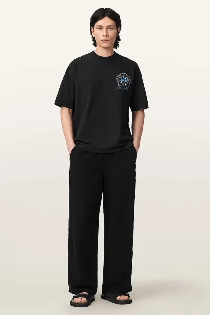AllSaints тениска basic мъжка с добавен лен AFFIX черна M040PE