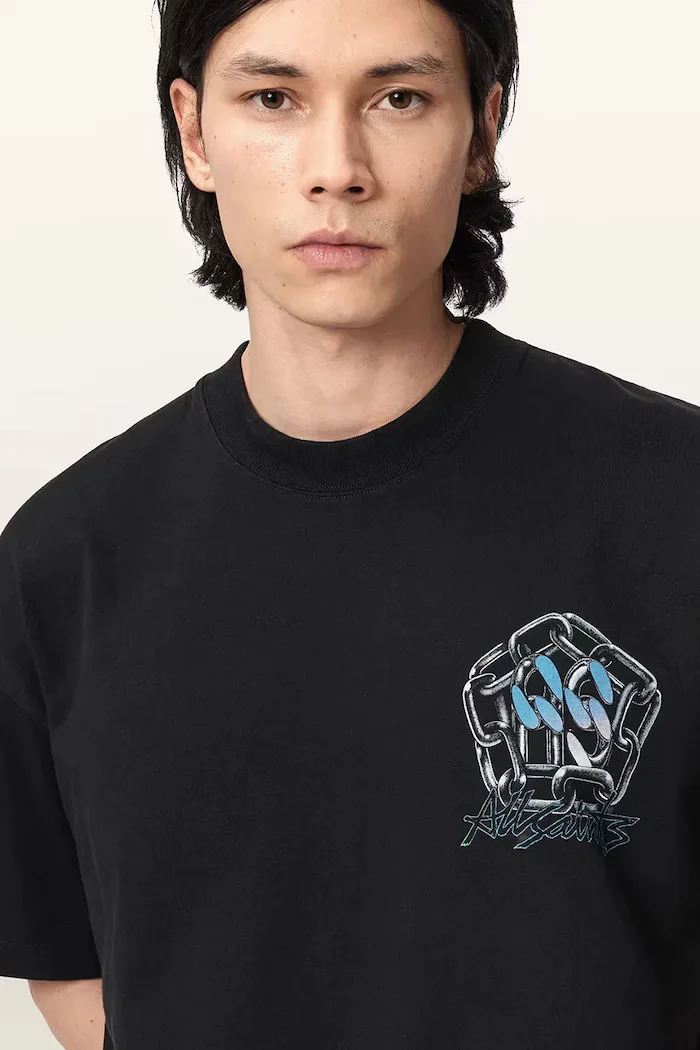 AllSaints тениска basic мъжка с добавен лен AFFIX черна M040PE