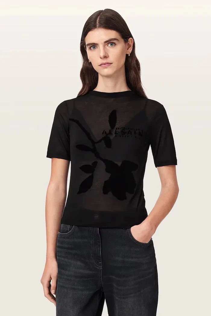 AllSaints тениска дамска от модал ATHEA SHEER TEE черна W031JF