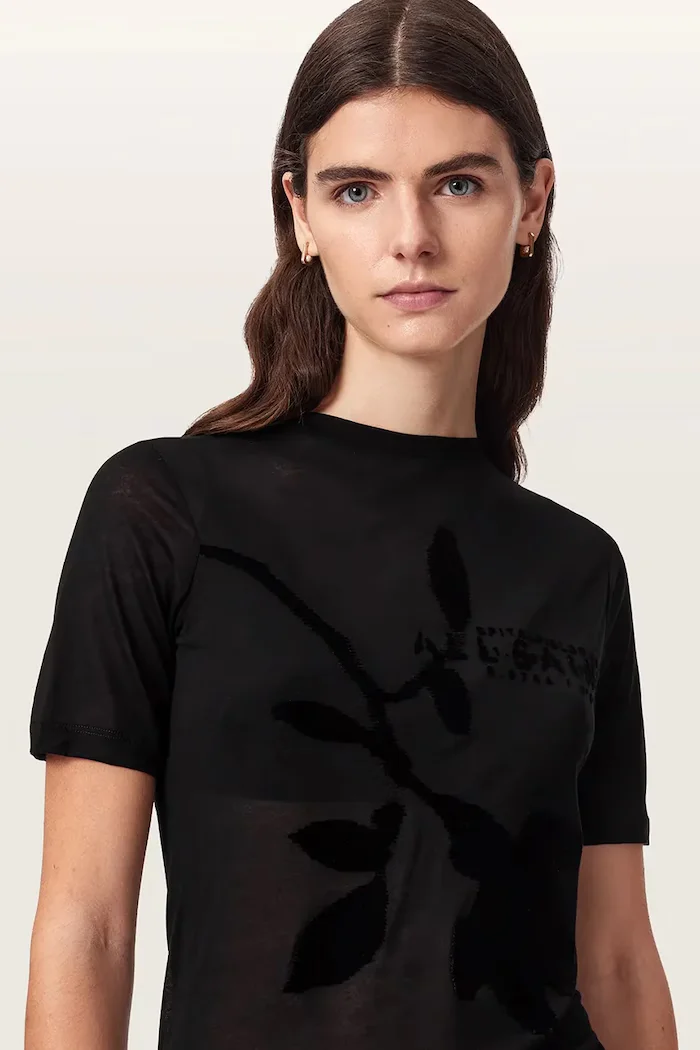 AllSaints тениска дамска от модал ATHEA SHEER TEE черна W031JF