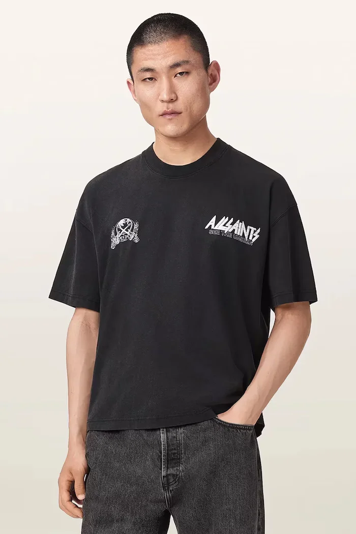AllSaints тениска мъжка от памук CHROMIUM черна M001PF