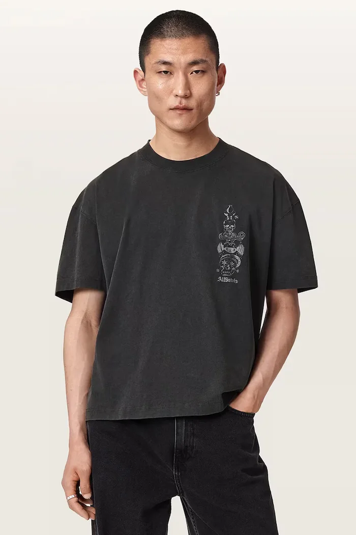 AllSaints тениска мъжка от памук IGNIS черна M026PF