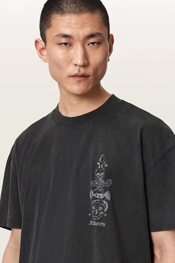 AllSaints тениска мъжка от памук IGNIS черна M026PF