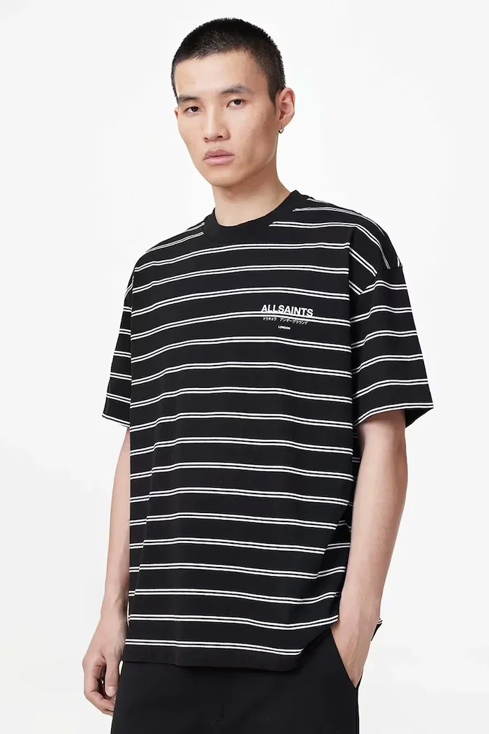AllSaints тениска мъжка от памук UNDERGRND STRIPE SS черна M113PB