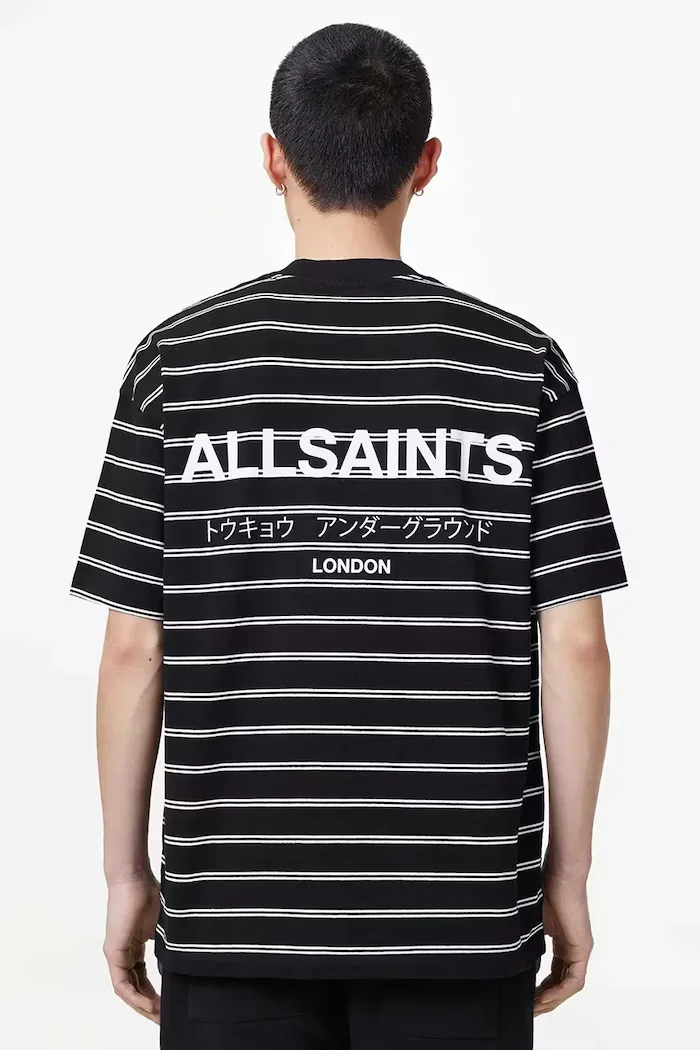AllSaints тениска мъжка от памук UNDERGRND STRIPE SS черна M113PB