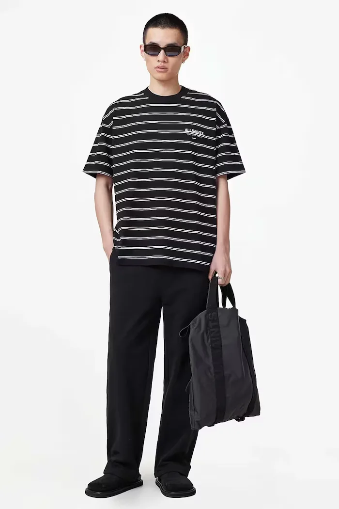AllSaints тениска мъжка от памук UNDERGRND STRIPE SS черна M113PB