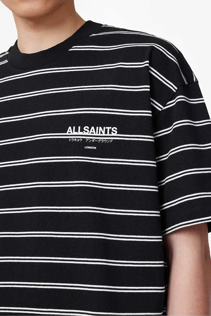 AllSaints тениска мъжка от памук UNDERGRND STRIPE SS черна M113PB