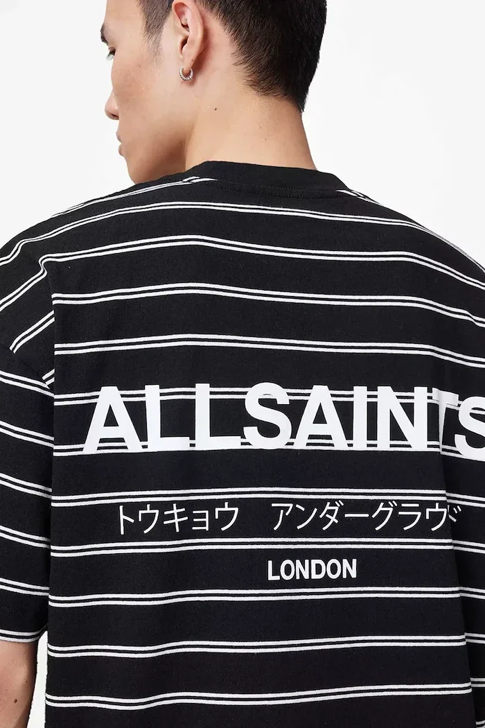 AllSaints тениска мъжка от памук UNDERGRND STRIPE SS черна M113PB