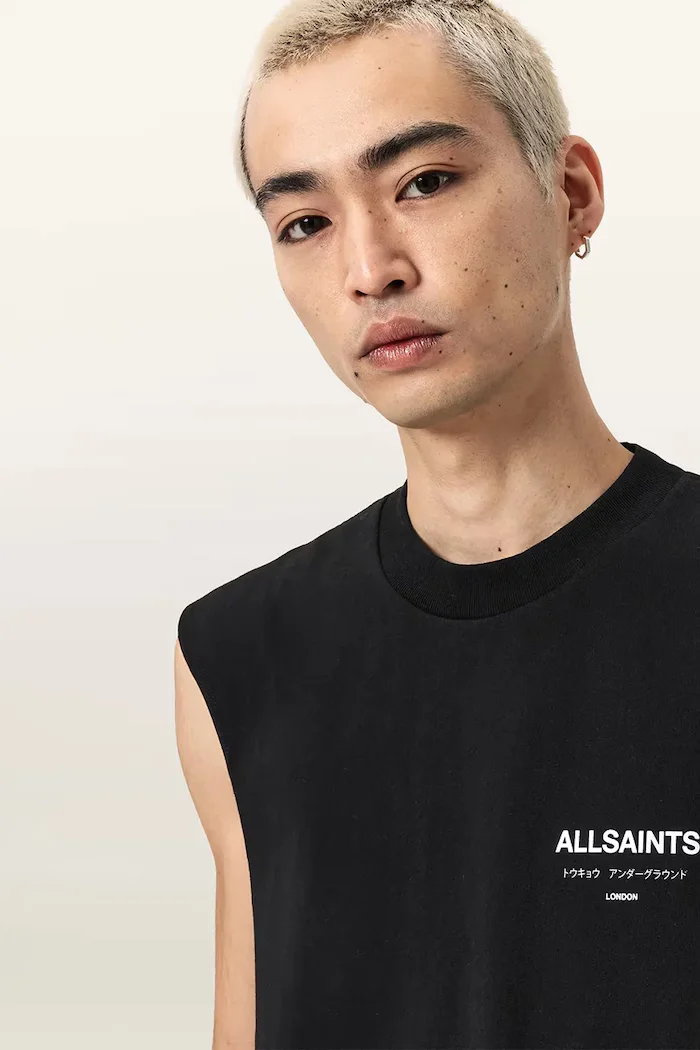 AllSaints тениска мъжка от памук UNDERGROUND черна M038PC