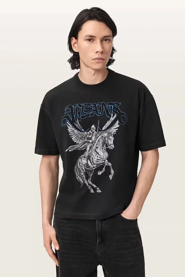 AllSaints тениска мъжка от памук VANGUARD черна M010PF