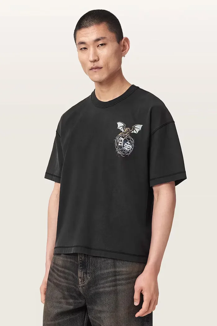 AllSaints тениска мъжка от памук WYVERN черна M007PF
