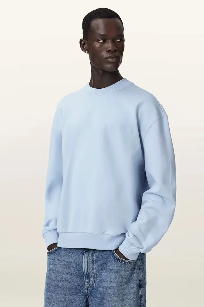 AllSaints уголемен суичър мъжки от памук ODYSSEY син M028NE