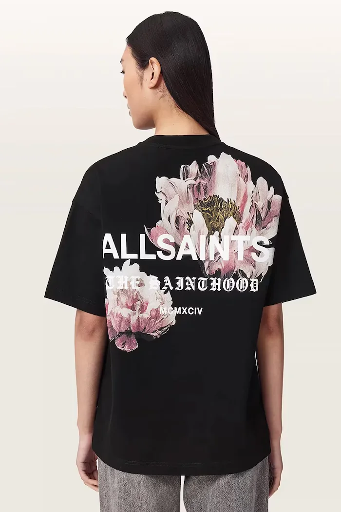 AllSaints уголемена тениска дамска от памук ELIANA ETTA TEE черна W052JF