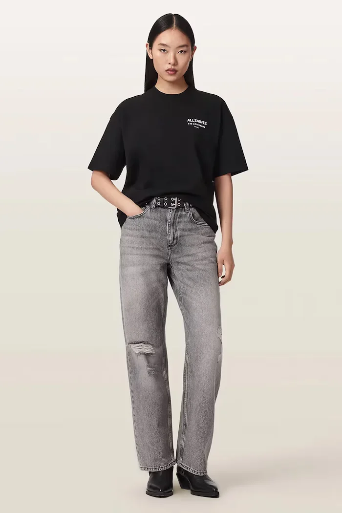 AllSaints уголемена тениска дамска от памук ELIANA ETTA TEE черна W052JF