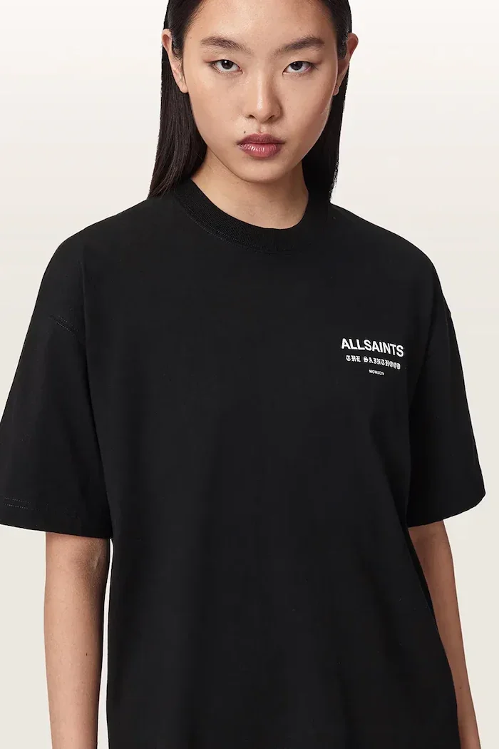 AllSaints уголемена тениска дамска от памук ELIANA ETTA TEE черна W052JF