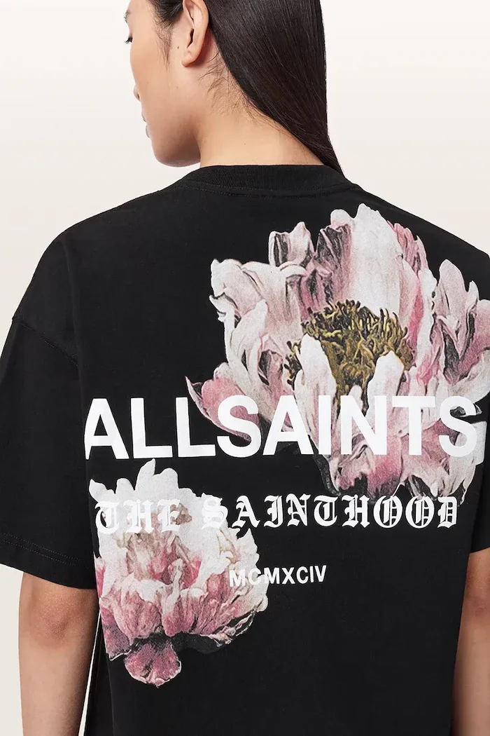 AllSaints уголемена тениска дамска от памук ELIANA ETTA TEE черна W052JF