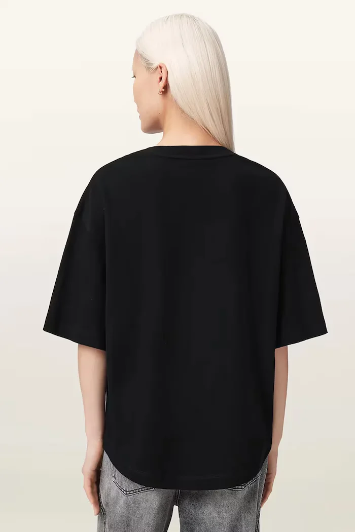 AllSaints уголемена тениска дамска от памук ICON черна W117JE