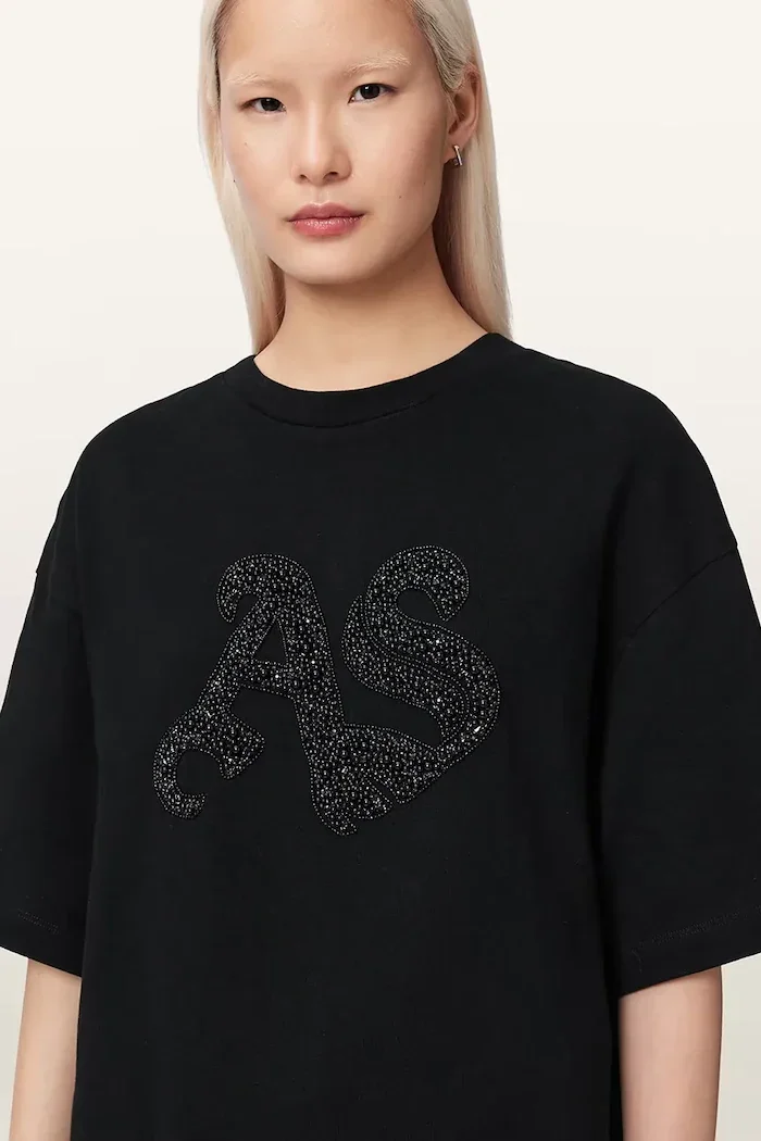 AllSaints уголемена тениска дамска от памук ICON черна W117JE
