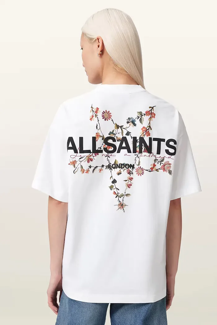 AllSaints уголемена тениска дамска от памук PENTACLE бяла W171JE