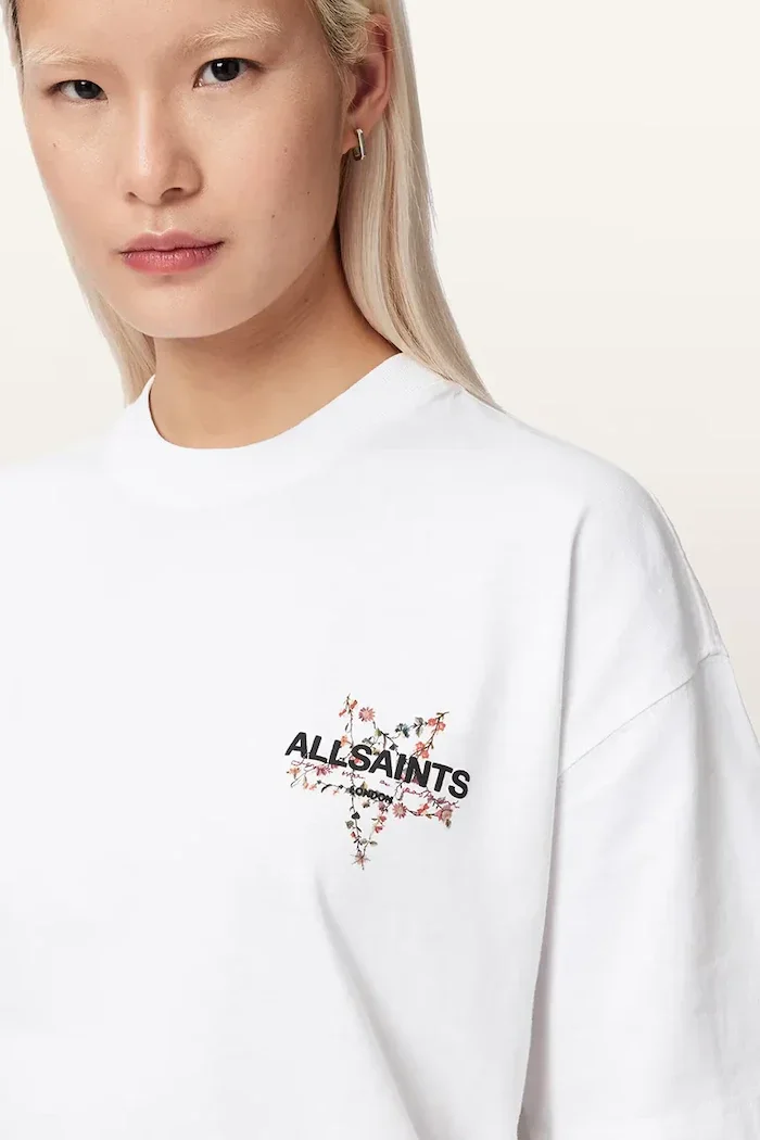 AllSaints уголемена тениска дамска от памук PENTACLE бяла W171JE