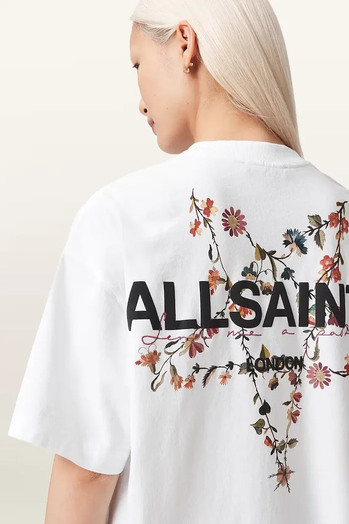 AllSaints уголемена тениска дамска от памук PENTACLE бяла W171JE