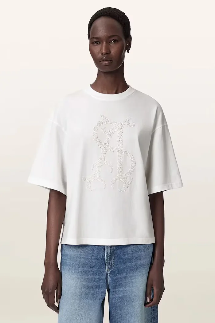 AllSaints уголемена тениска дамска от памук REFLEX AMELIE TEE бяла W018JF