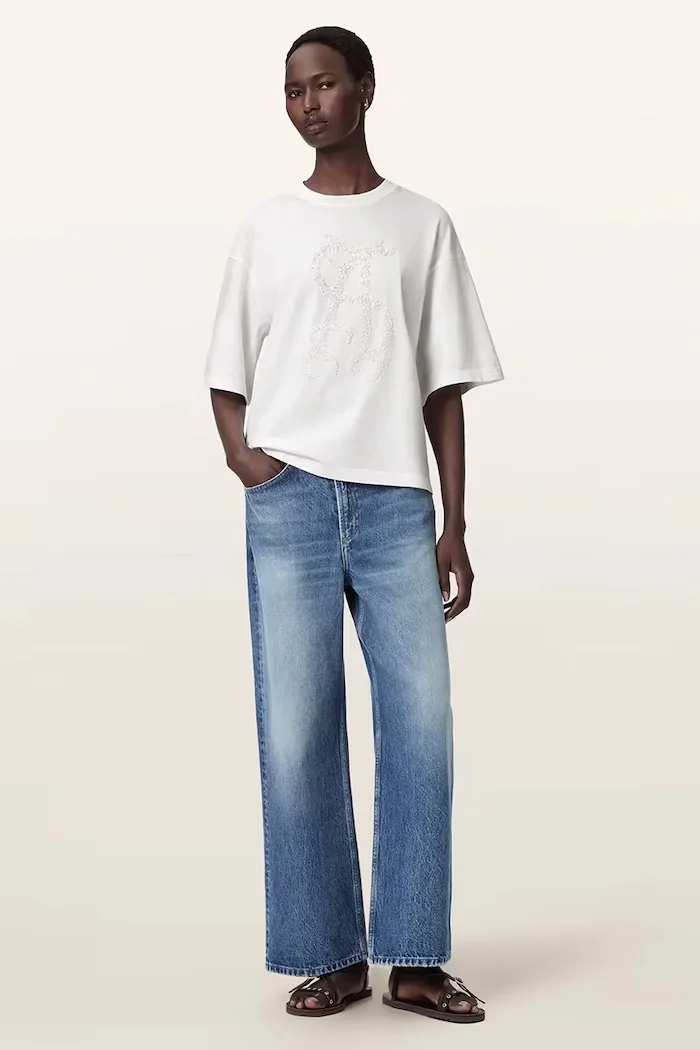 AllSaints уголемена тениска дамска от памук REFLEX AMELIE TEE бяла W018JF