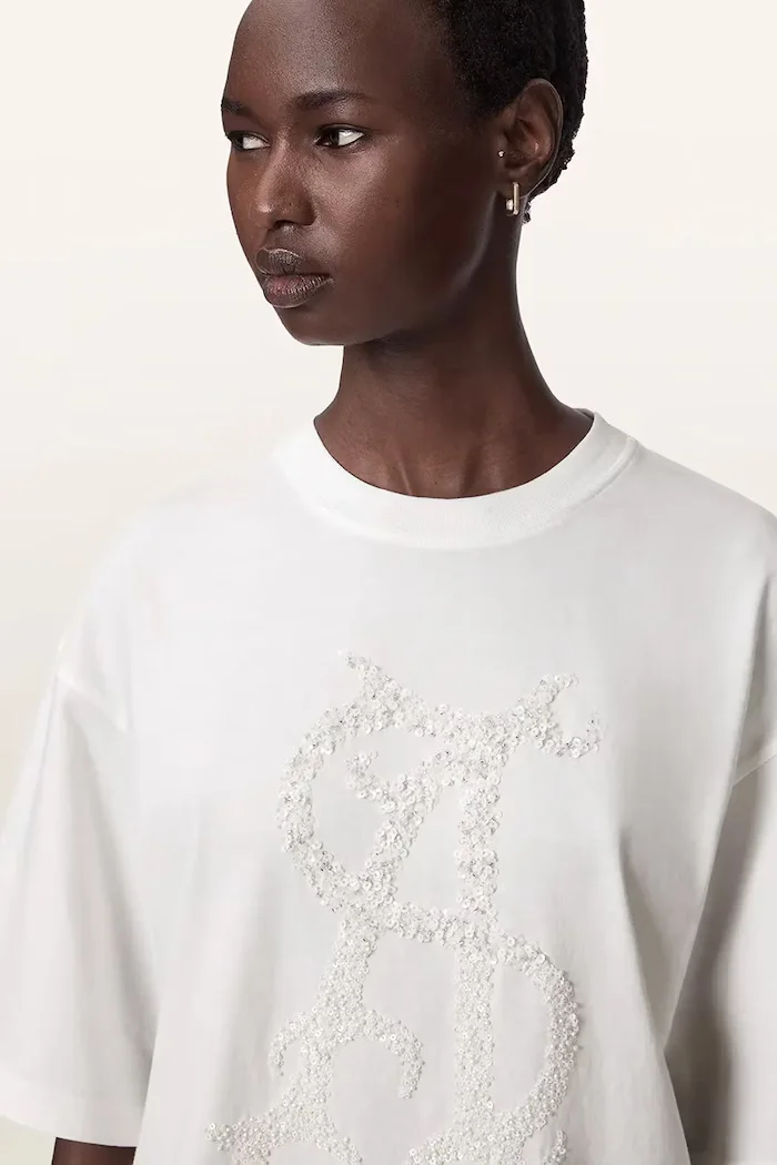 AllSaints уголемена тениска дамска от памук REFLEX AMELIE TEE бяла W018JF