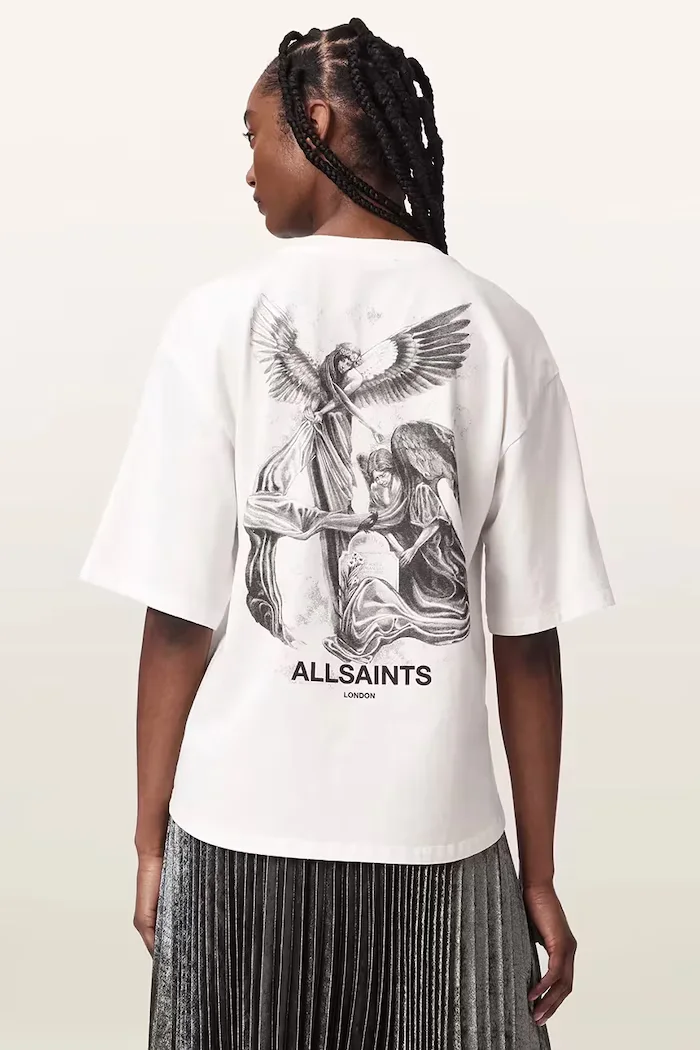 AllSaints уголемена тениска дамска от памук SERAPH AMELIE SS бяла W047JF