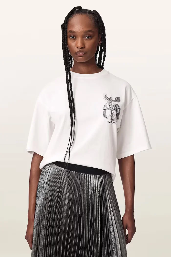 AllSaints уголемена тениска дамска от памук SERAPH AMELIE SS бяла W047JF