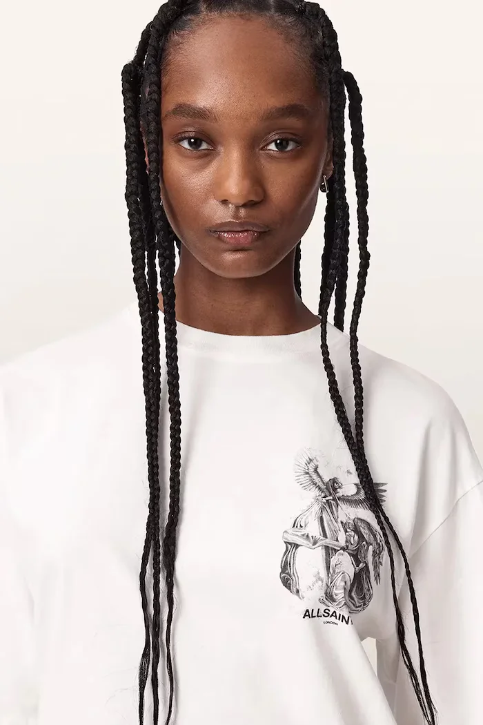 AllSaints уголемена тениска дамска от памук SERAPH AMELIE SS бяла W047JF