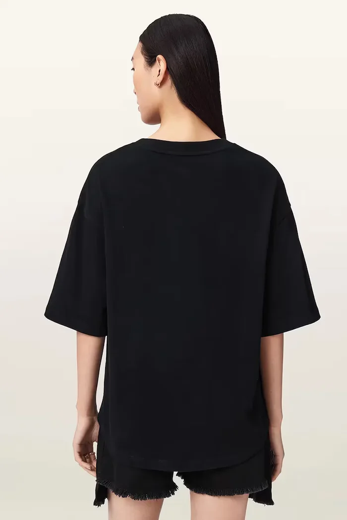 AllSaints уголемена тениска дамска от памук STACKS черна W151JE