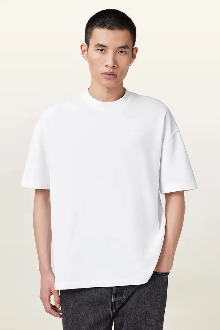 AllSaints уголемена тениска мъжка от памук HAVEN бяла M029JC