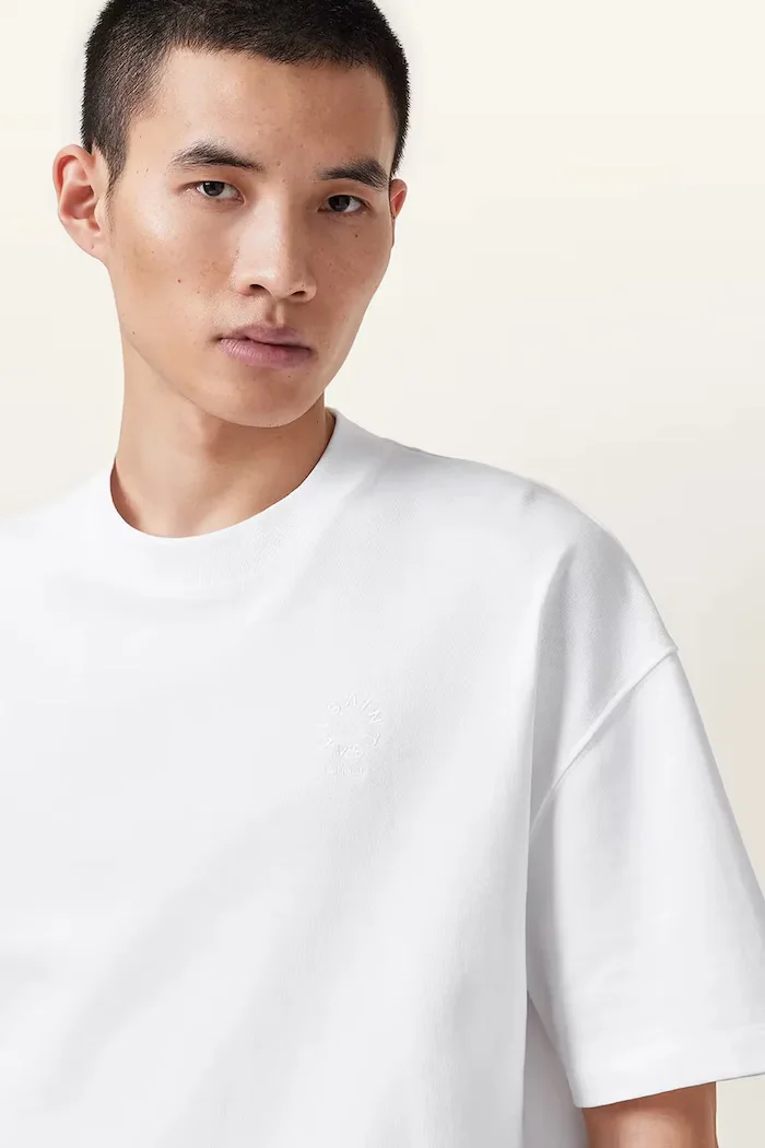 AllSaints уголемена тениска мъжка от памук HAVEN бяла M029JC