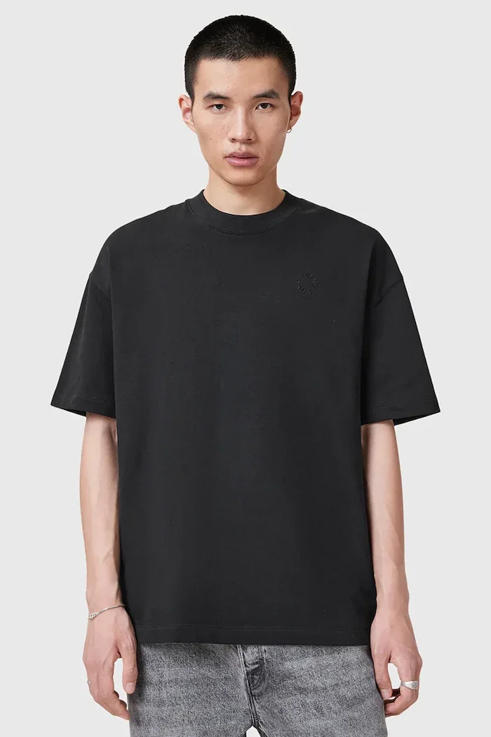 AllSaints уголемена тениска мъжка от памук HAVEN черна M029JC