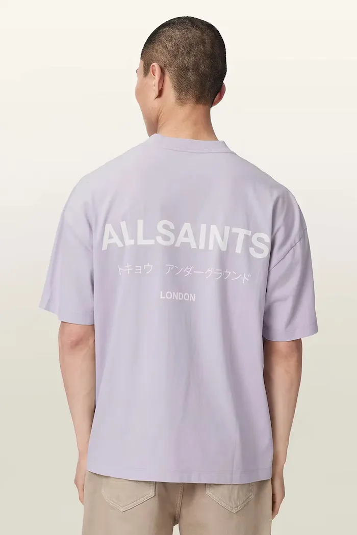 AllSaints уголемена тениска мъжка от памук MINA виолетова M071PB