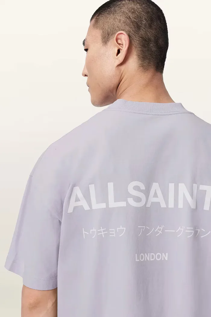 AllSaints уголемена тениска мъжка от памук MINA виолетова M071PB