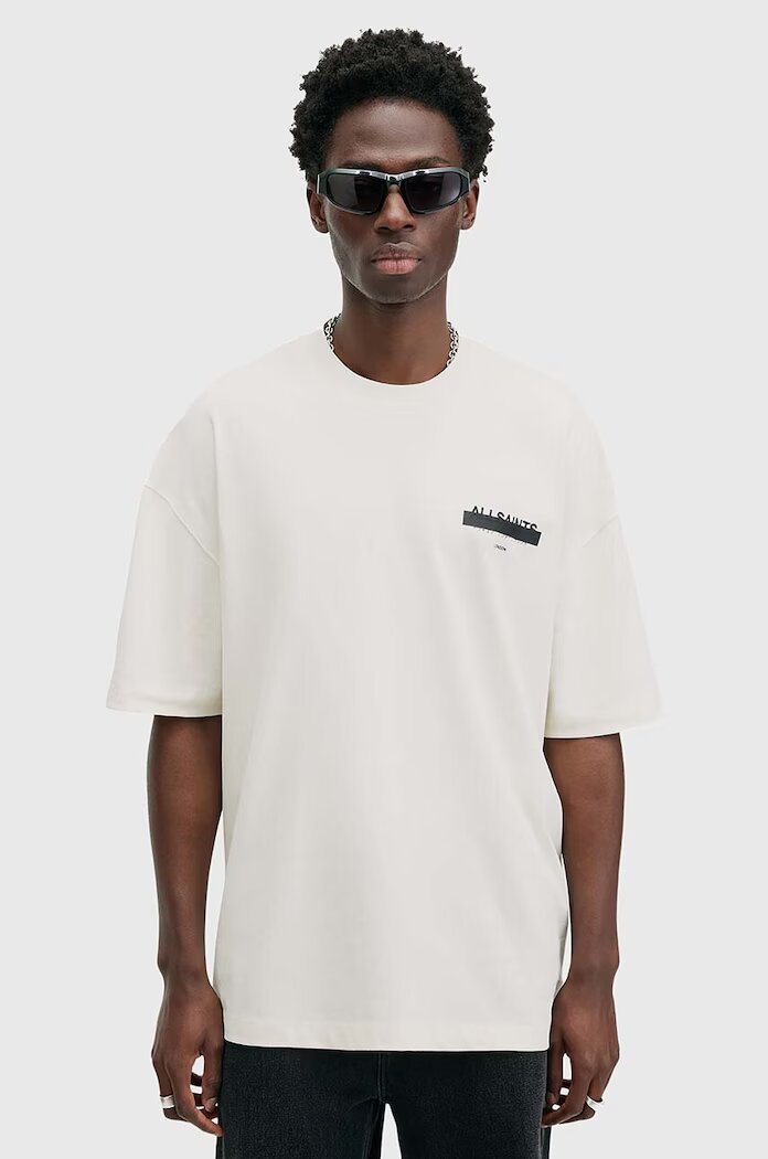 AllSaints уголемена тениска мъжка от памук REDACT SS CREW бяла M002PC