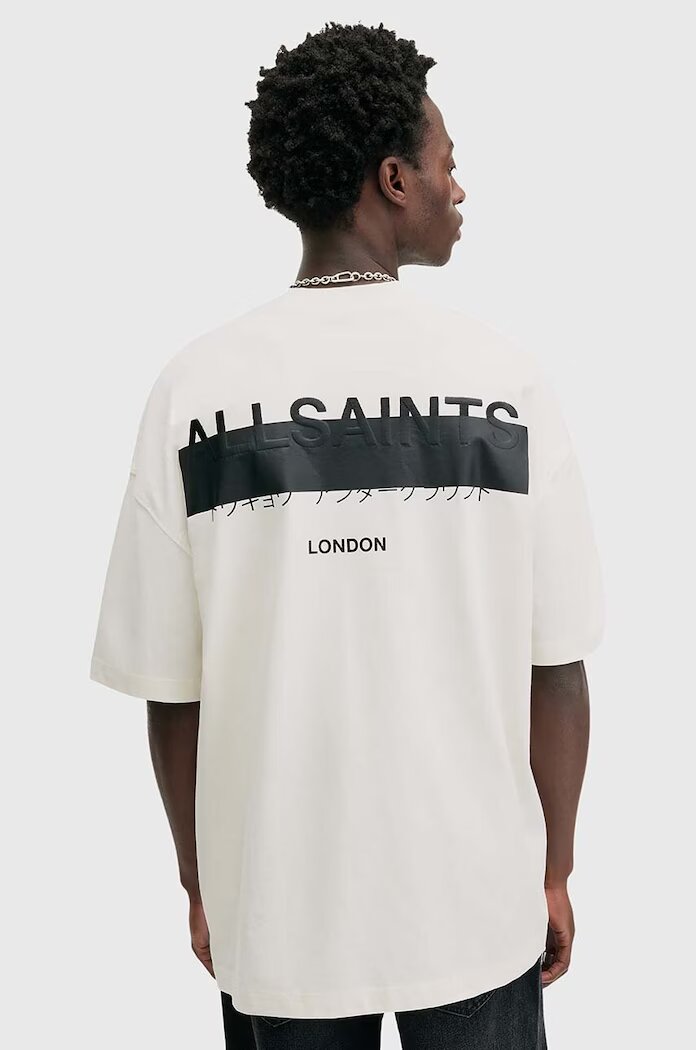 AllSaints уголемена тениска мъжка от памук REDACT SS CREW бяла M002PC