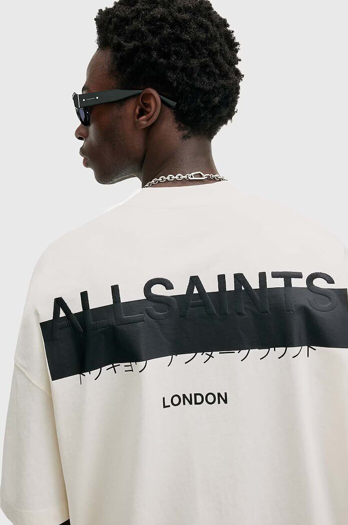 AllSaints уголемена тениска мъжка от памук REDACT SS CREW бяла M002PC