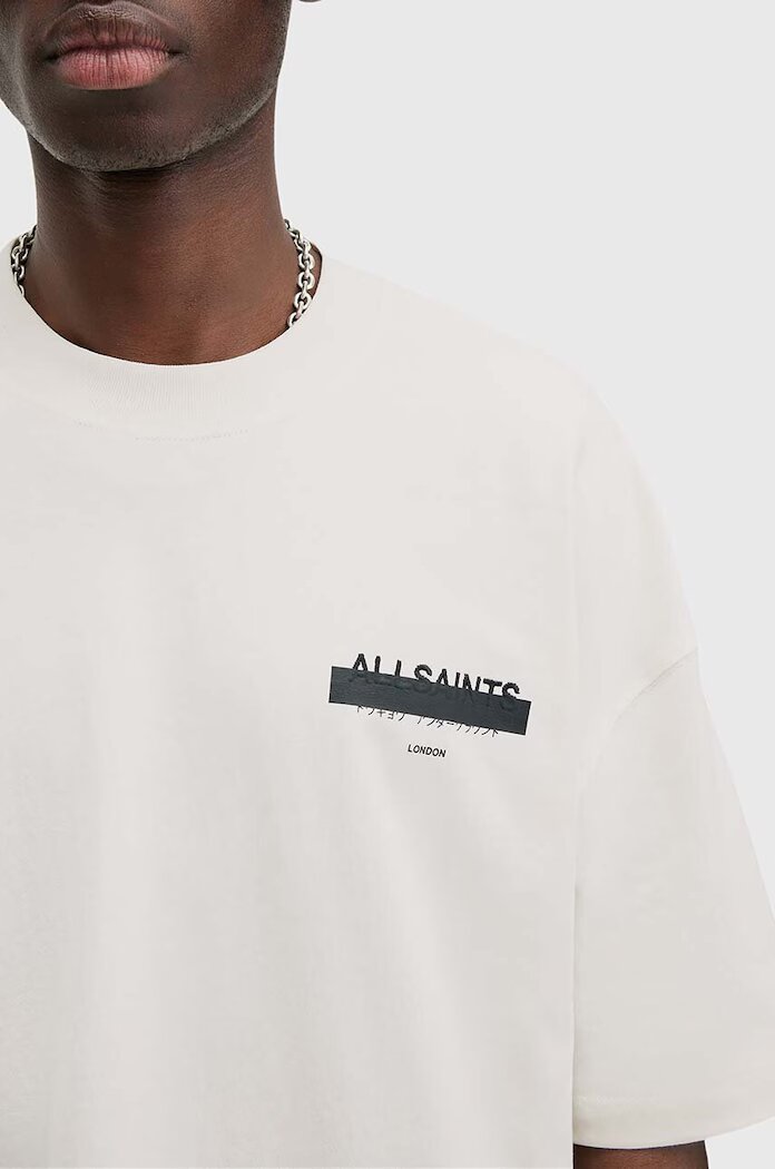 AllSaints уголемена тениска мъжка от памук REDACT SS CREW бяла M002PC