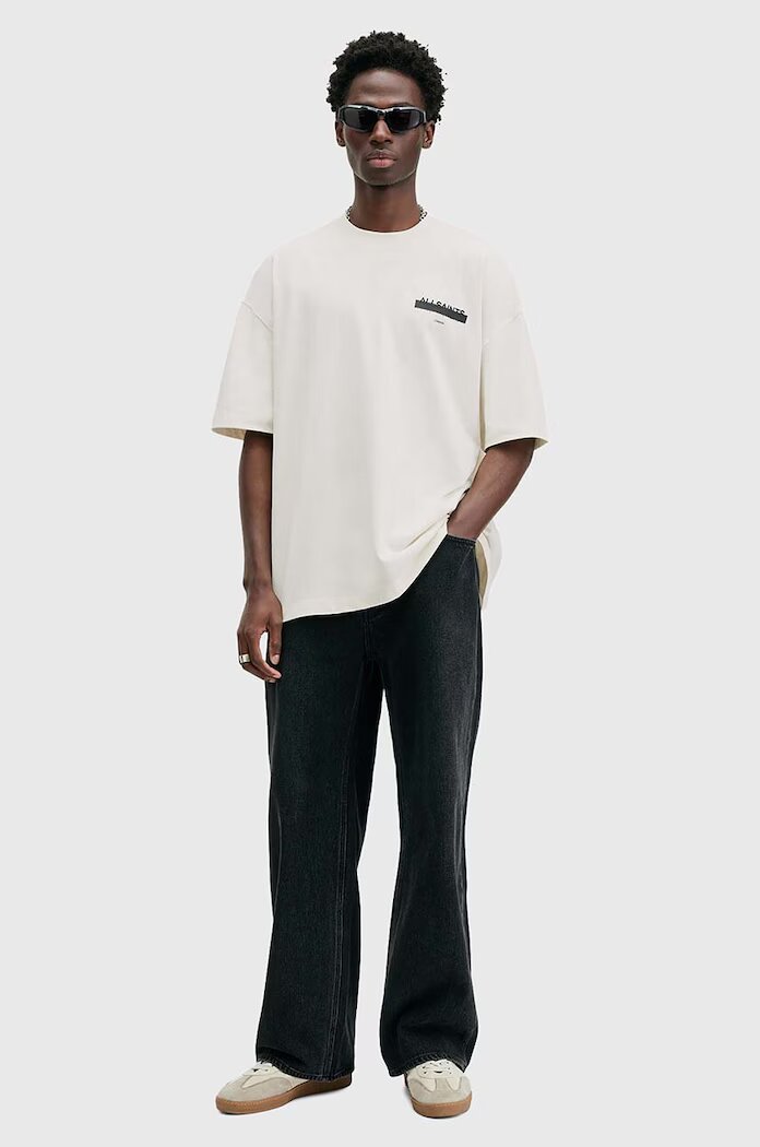 AllSaints уголемена тениска мъжка от памук REDACT SS CREW бяла M002PC