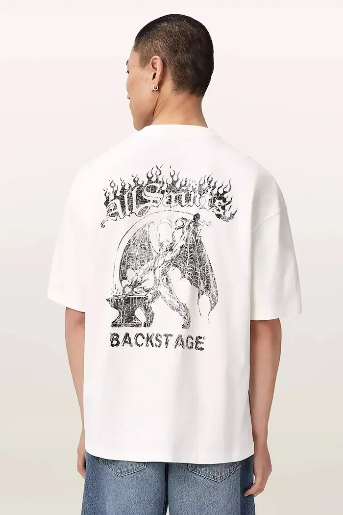 AllSaints уголемена тениска мъжка от памук REPEAT бяла M011PF