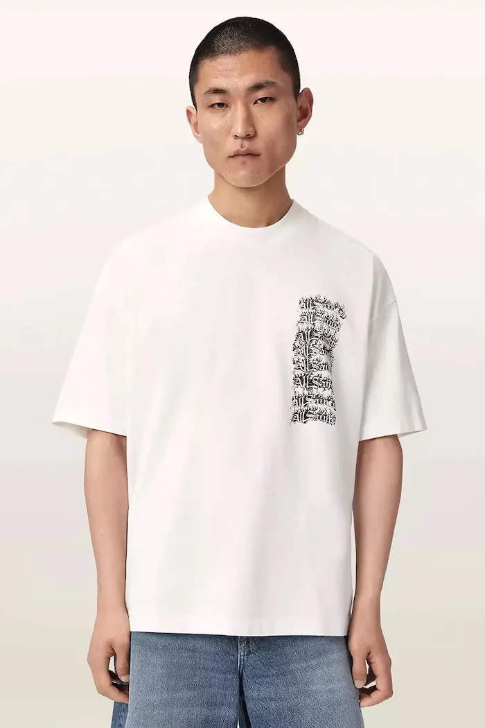 AllSaints уголемена тениска мъжка от памук REPEAT бяла M011PF