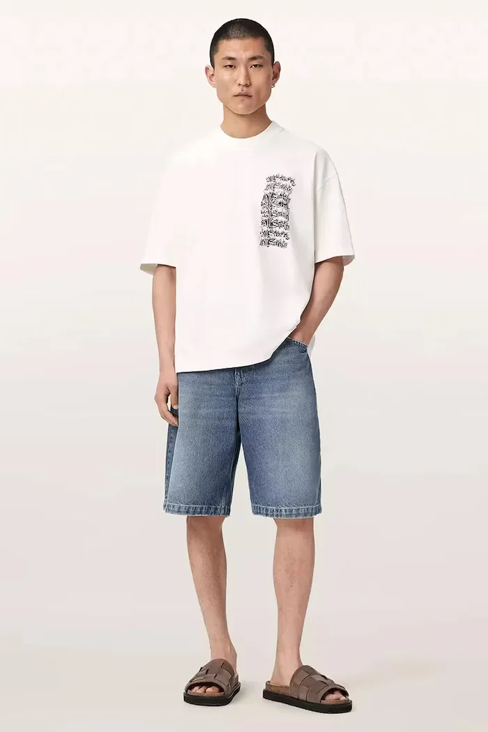 AllSaints уголемена тениска мъжка от памук REPEAT бяла M011PF